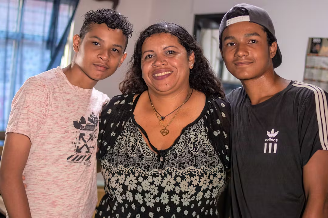 woman with her two sons