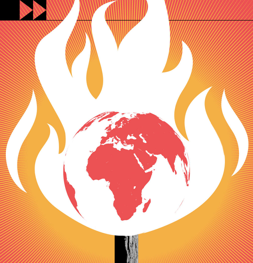 photocomposition: the globe as the head of a lit match